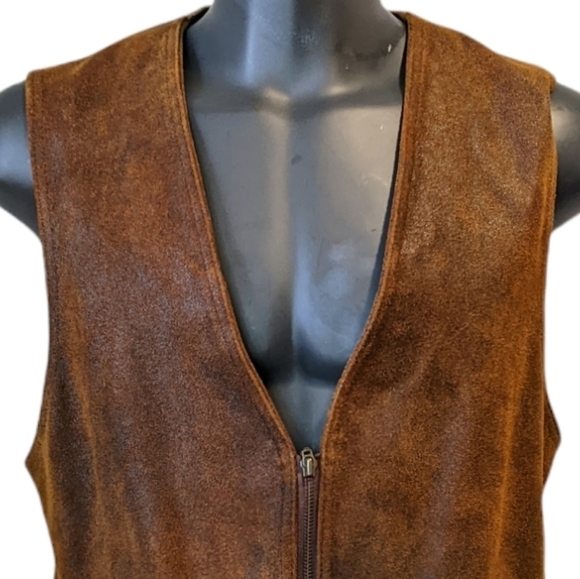VINTAGE rusty brown suede waistcoat vest small - Picture 2 of 9
